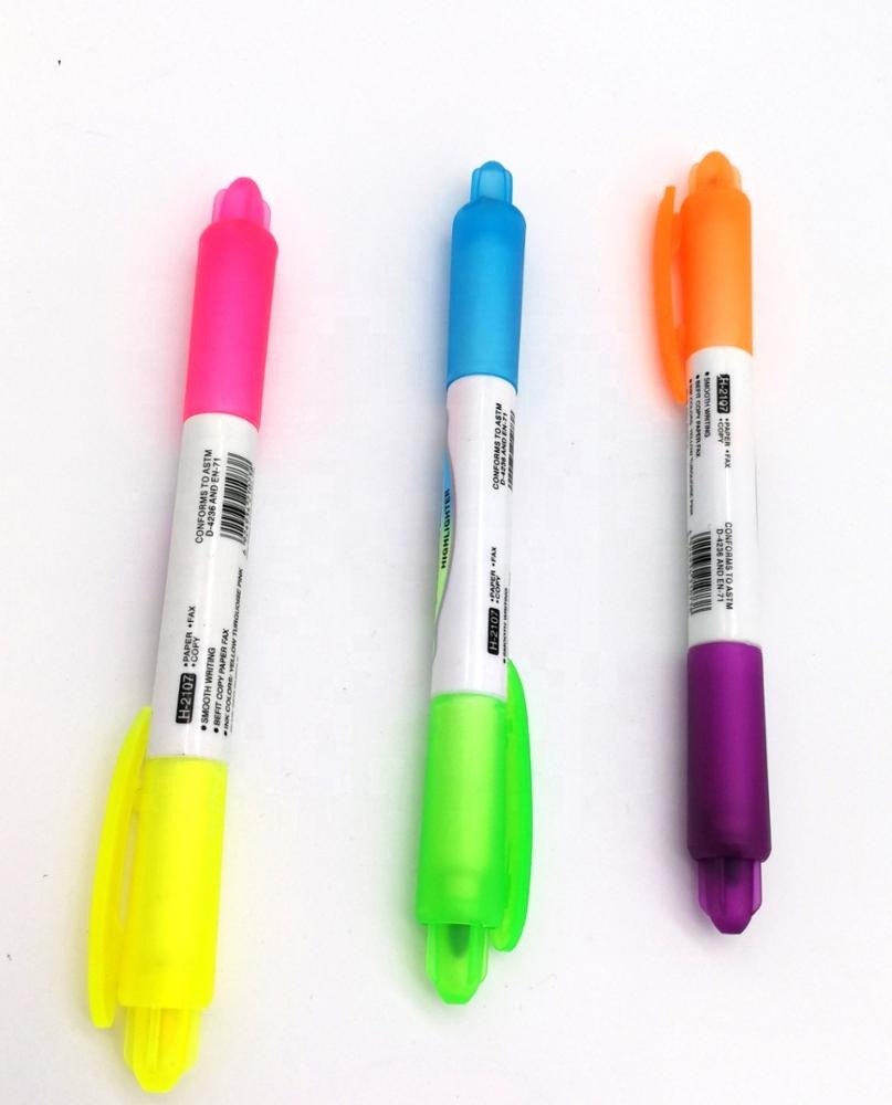 Двухсторонняя флуоресцентная ручка-хайлайтер разных цветов с двойными наконечниками в новом стиле для школы