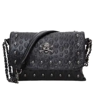 Bolsos De Cuero 2019 ใหม่กระเป๋าสบายๆกระเป๋าหนัง Rivet Chain Skull Designer กระเป๋า