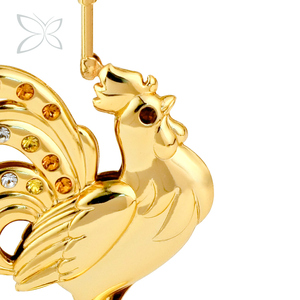 Crystocraft lindo 12 Horóscopo Chino Zodiaco 24K chapado en oro Fengshui Gallo estatuilla corte brillante cristales foto titular regalo - Product Image 5