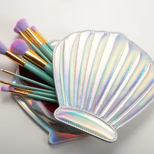 贝壳形状PU激光化妆工具袋珠光化妆包
