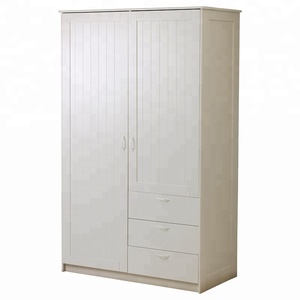 Europe White Painted Shaker Door Antique <strong>Pine</strong> <strong>Solid</strong> Wood 2 Doors <strong>Wardrobe</strong> for Sale - Product Image 1