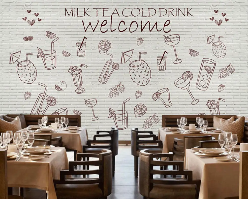 Papel de parede foto desenhado à mão frio bebida loja de chá papel de parede china
