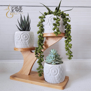 Gros bambou 3 niveau en bois <span class=keywords><strong>massif</strong></span> pot de fleur stand plateau support de support - Product Image 1