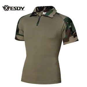 Esdy Combat Korte Mouwen Slanke Polyester Met Katoen Camo T-shirt
