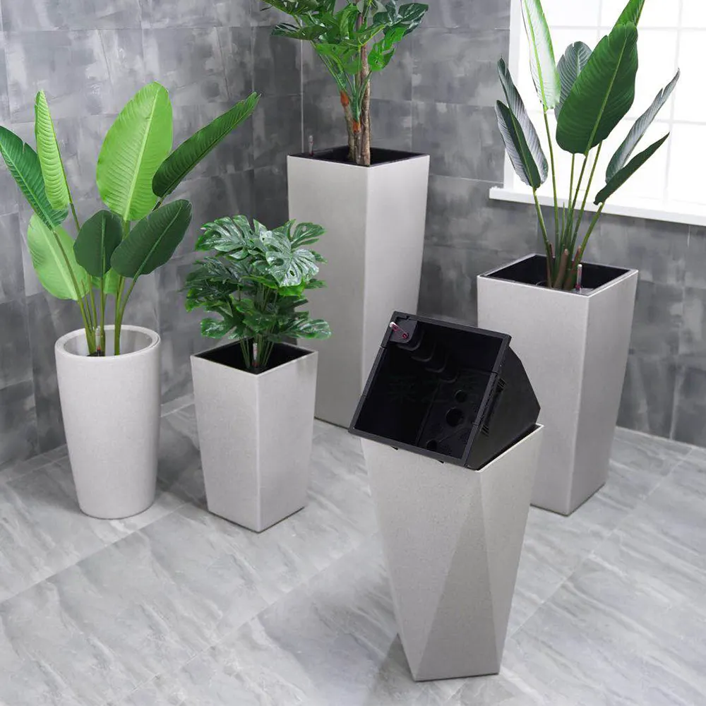 Leizisure new self watering plastic marble style garden flower pots decorative plant pot macetas for home hotel