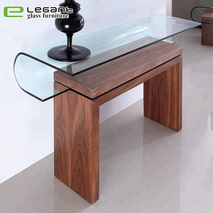 Bent Glass Console <strong>Table</strong> with Glass Shelf and High <strong>Gloss</strong> <strong>White</strong> Painting MDF Drawers - Product Image 3