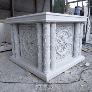 โต๊ะหินอ่อนสี่เหลี่ยมสีขาวสไตล์คริสเตียนโต๊ะในโบสถ์แกะสลักด้วยมือดีไซน์ดอกไม้ปรับแต่งขนาดได้ - Product Image 3