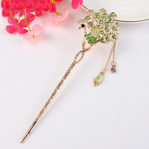 <strong>Chinese</strong> Traditional Rhinestone Peacock Opal Chain Tassel <strong>Hairpin</strong> - Product Image 4