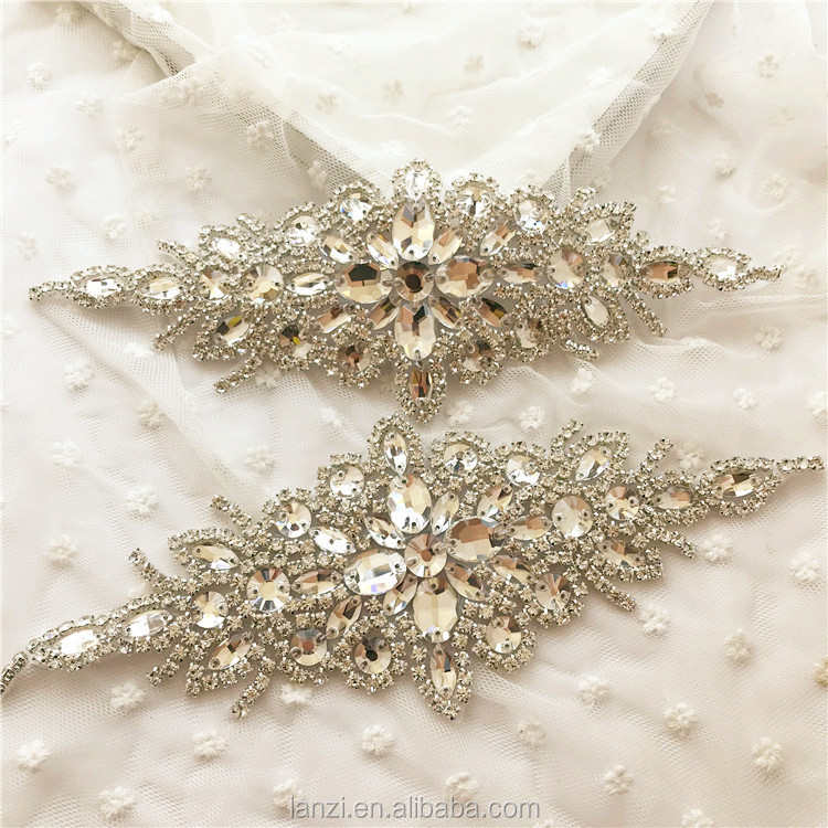 Appliques de mariage faites à la main, en argent/or Rose, avec strass, en cristal pour robe, ceinture couvre-chef, jarretelles, 1 pièce