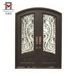 Wrought sắt và cửa kính với cửa sắt xử lý