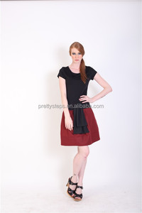 Jolie étapes 2015 balck et rouge femmes de base à manches courtes avec encolure dégagé<span class=keywords><strong>e</strong></span> t - shirt robe avec ceinture décoration - Product Image 2