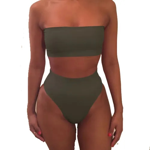 Womens Removable Strap Wrap Pad Bandeau Bikini High Waist Swimsuit