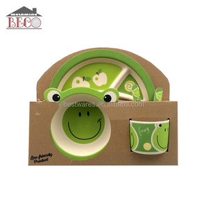 Ensemble de vaisselle en fibres de bambou naturelles pour enfants, 5 pièces au design de grenouille, écologique, nouveau - Product Image 2