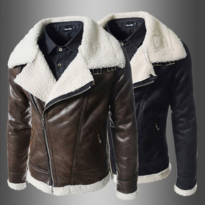 Nouvelle arrivée, veste <span class=keywords><strong>aviateur</strong></span> en <span class=keywords><strong>cuir</strong></span> doublée de peau de mouton pour <span class=keywords><strong>homme</strong></span>, mode unie, en vrac, <span class=keywords><strong>pas</strong></span> <span class=keywords><strong>cher</strong></span>, hiver - Product Image 3