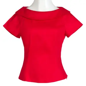 Summer New Temperament Retro Vintage Design Women Clothing Red Doll Collar Tops For Party