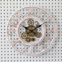 Horloge murale mécanique à engrenages mobiles en plastique de style vintage ancien, design 2019