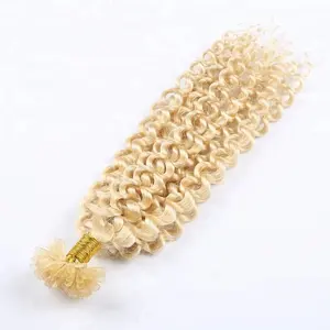 High Quality Virgin Blonde Kinky Curly Italian Keratin Fusion Nail U tip Pre-bonded Remy Human Hair Extensions