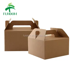 yiwu china cheap without printing recycle plain natural brown kraft paper handle takeaway food box with window