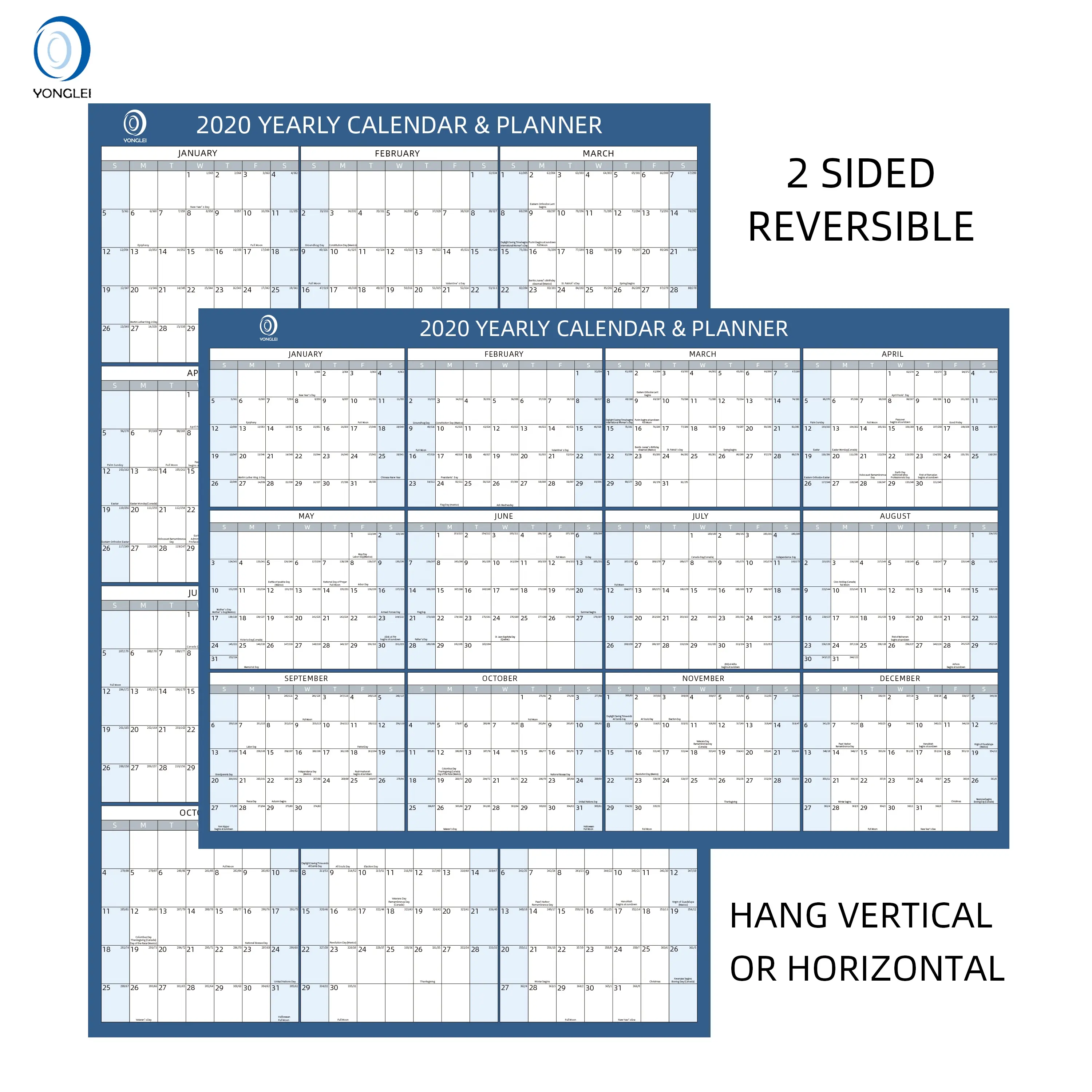 018-1A1 2020 Double sided lamination wall calendar custom 365 day calendar