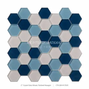 New Arrival Polished Crystal Mixed Color Hexagon Glass Mosaic For Backsplash