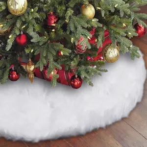도매 크리스마스 트리 스커트 48 인치 큰 눈 덮인 흰색 가짜 모피 크리스마스 트리 스커트 크리스마스 장식 실내 야외