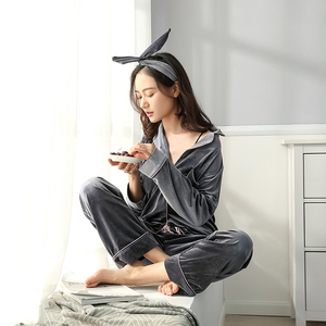 Couples Winter Flannel Nightwear Satin <strong>Long</strong> Sleeve Pajamas Sexy <strong>Nighty</strong> - Product Image 5