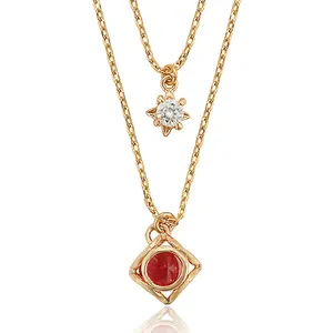 Colares para joias da moda 18k, colar de vidro dourado com pingente de camada dupla, colares de joias para mulheres 45322