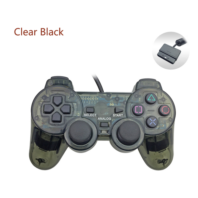 Clear Black Vibration Dual Analog Gamepad for PS2 Wired Controller