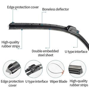 Spazzole tergicristallo universale tipo U/J Soft Frameless Bracketless Auto parabrezza tergicristallo nero - Product Image 4