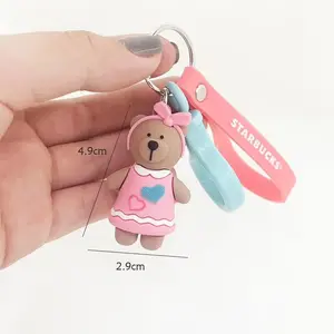 Porte-clés en pvc souple personnalisé en forme d'ours de dessin animé 3D, meilleure vente