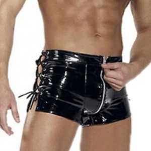 YSMARKET पु अशुद्ध चमड़े अधोवस्त्र सेक्सी तंग Mens अंडरवियर कच्छा/जिपर खुले Crotch मुक्केबाजों/Drawstring Hotpants E6739 - Product Image 5