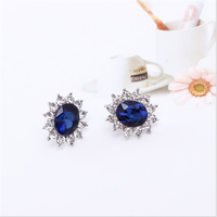 Collier et boucles d'oreilles en cristal bleu sertis de strass, ensemble de bijoux en gros, vente chaude