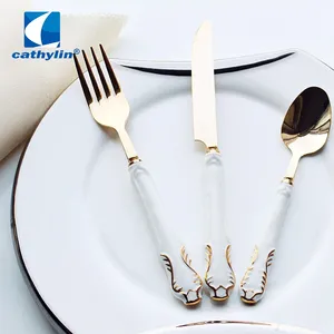 Cathylin inox talheres de casamento, talheres de casamento de aço inoxidável dourado, com garfo, colher e faca