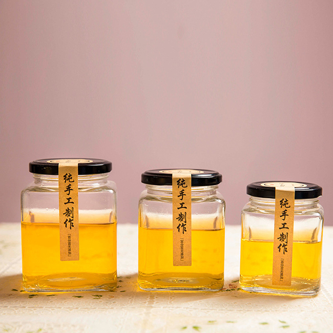 Square 200ml clear honey glass jar glass jar with metal Screw Lid