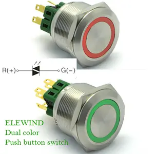 ELEWIND 25mm 12V çift led renkli Metal anahtar basma düğmesi (PM251F-11E/R-G/12 V/S)