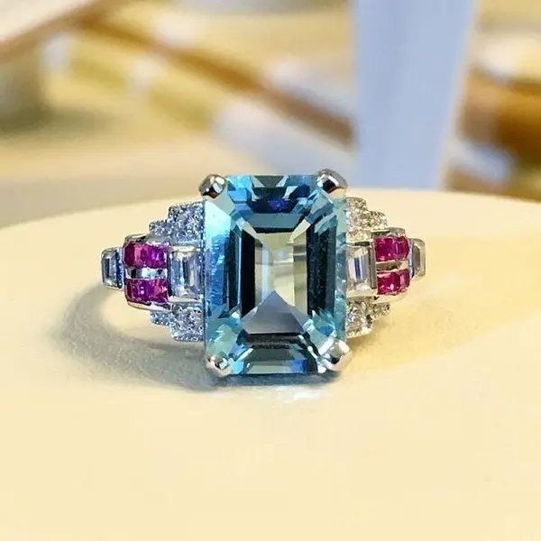 ZRR567 Huilin Luxury design cheap topaz aquamarine diamond rings red corundum gem zircon rings large engagement rings