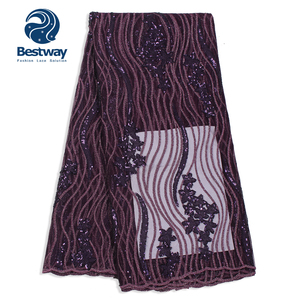Bestway Royal Blue Fashion Dress Lace Embroidery Beaded Tulle Sequin French <strong>Net</strong> Lace Fabric FL0491 - Product Image 5