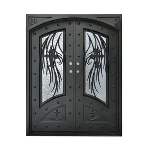 विशेष अनुकूलित गढ़ा लोहे के गिलास स्टील स्विंग ग्राफिक डिजाइन शीसे रेशा दरवाजे आधुनिक एंट्री एंटी-चोरी बाहरी 5 साल सीएन; FUJ
