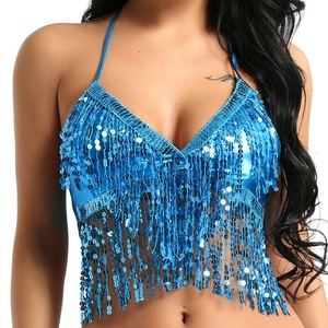 Festivali pullu püskül Halter üstleri göbek dans kostümü gece kulübü disko dans Bralette Choli Tops - Product Image 5