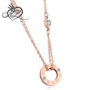 Fashion Stainless Steel Women's Necklace Korea Design Rose Gold Love Crystal Circle Pendant