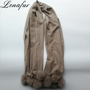 Inverno Lungo Su ordine Reale della Pelliccia di Fox Pompon Palla Pecore <span class=keywords><strong>Cashmere</strong></span> Fur Scialli <span class=keywords><strong>Sciarpa</strong></span> per Le Donne - Product Image 6