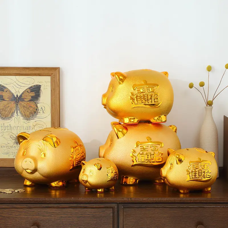 Рекламная Высококачественная Большая Золотая керамическая копилка в форме свиньи, копилка для монет, копилка