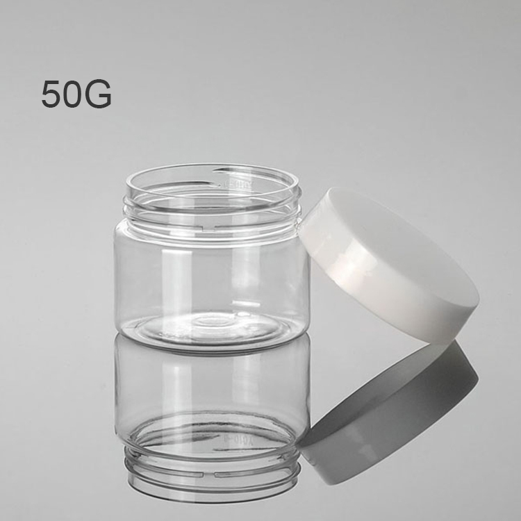 Minimum afin de permettre bonnet blanc 50G 100G 120G 150G 200G clair cosmétique pet pot en plastique