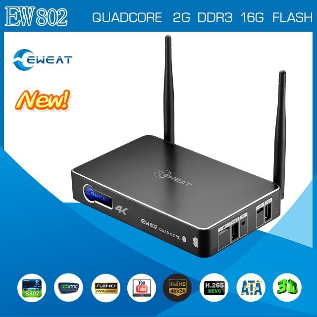 Quad- núcleo amlogic s802 android tv box full hd 1080p video porno de xbmc construido- en wifi( 5.8ghz y 2.4ghz)
