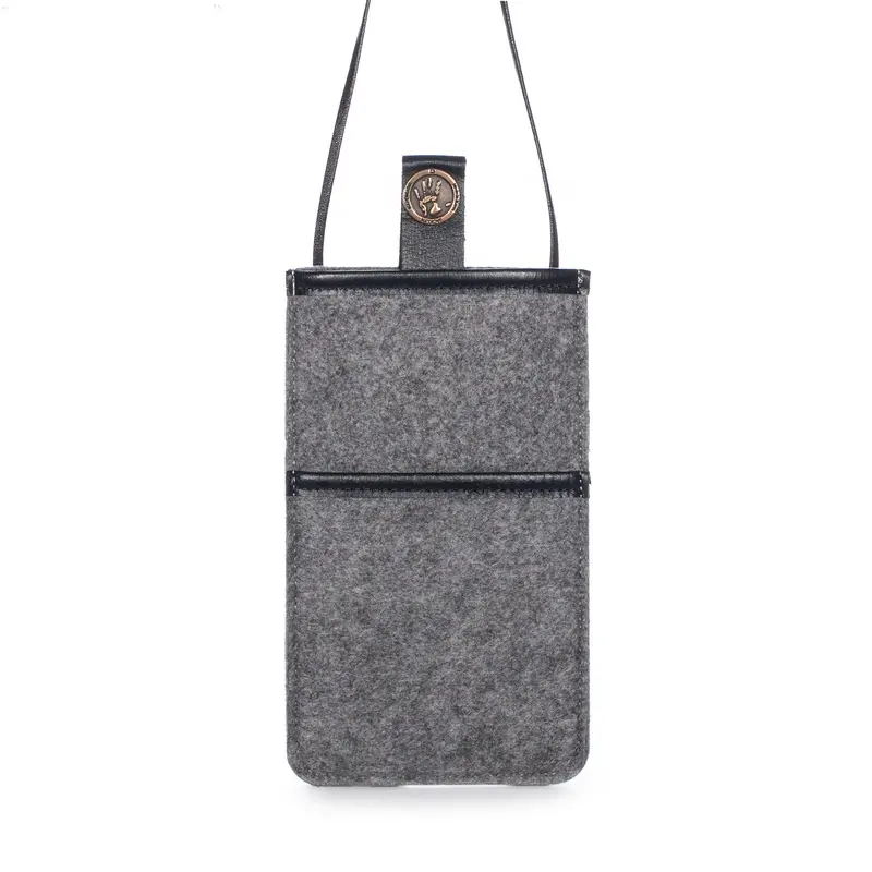 100% Polyester Phone Bag Case Felt Mobile Phone Pouch With Leather