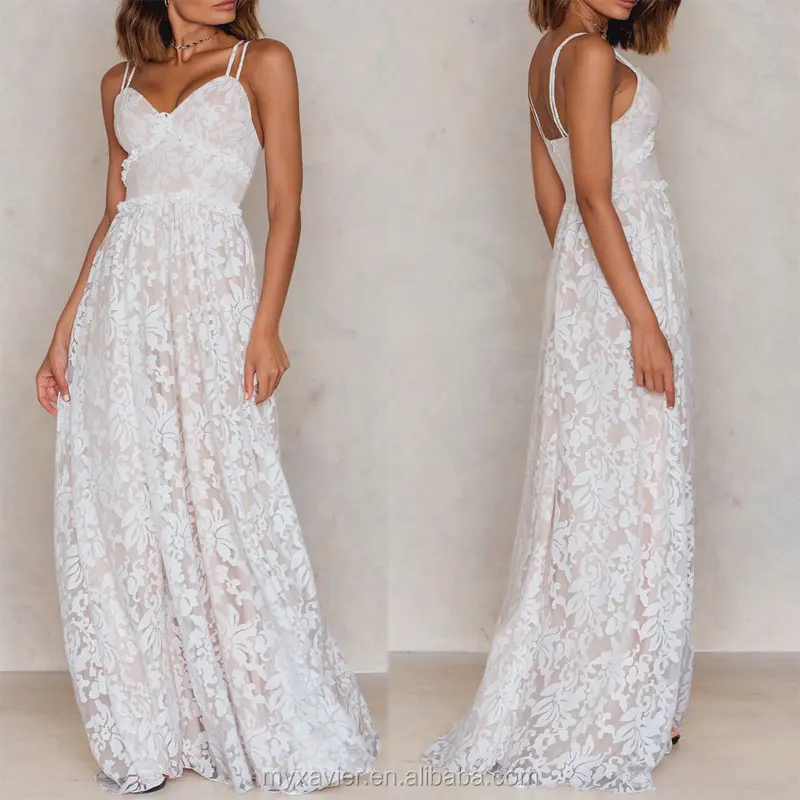 Dubbele Gelaagde Vintage White Lace Vrouwen Jurk Elegante Lange Maxi Jurk Voor Vrouwen Casual Lange Jurken Dames