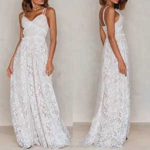 Robe en dentelle blanche Vintage à Double épaisseur pour femmes, longue robe Maxi élégante pour femmes, robes longues décontractées pour dames