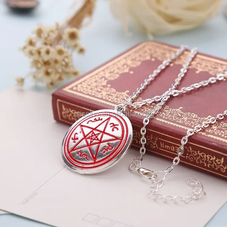 übernatürliche pentagramm tattoo halskette mit rot gefärbte, modeschmuck kette halsketten