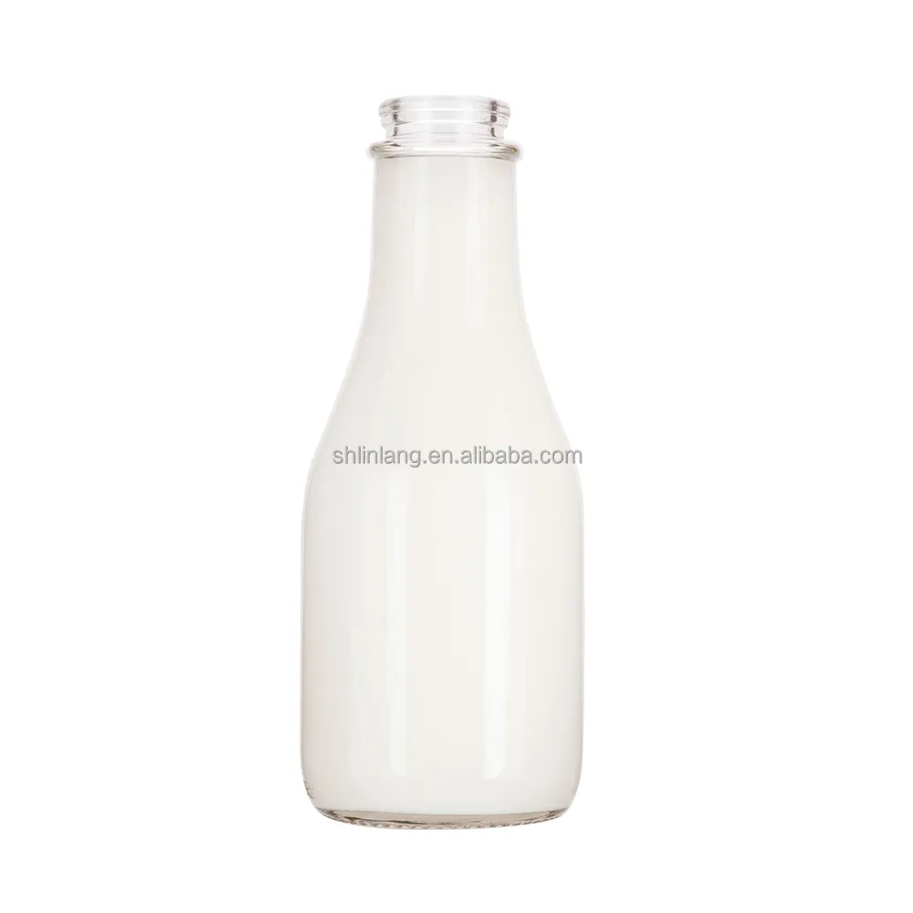 Shanghai linlang vacía al por mayor de grado de alimentos de vidrio de 1 litro de botella de leche