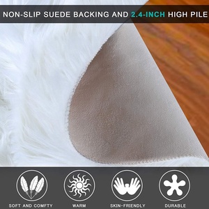 Cina fabbrica vendita calda <span class=keywords><strong>bianco</strong></span> pelliccia sintetica peluche pelle di pecora tappeti e tappeti forma rotonda - Product Image 3